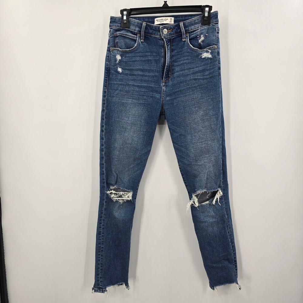 Abercrombie & Fitch Super Skinny Ankle High Rise Distressed Jeans Blue 28 6R